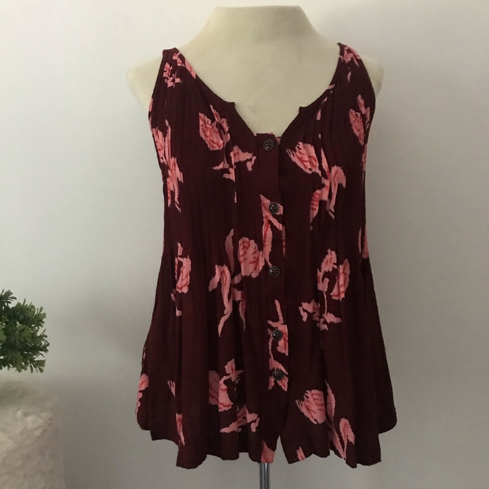 Anthropologie Maeve Floral pleated Sleeveless Top
